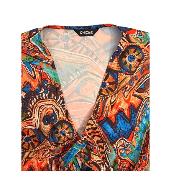 CHICME Boho Abstract Print‎ Kimono Style Wrap Dress Bell Sleeve - Picture 5 of 13